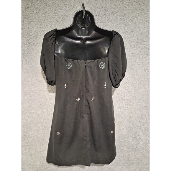 Corey Lynn Calter Mini Dress Womens XS Black Embellished Puff Sleeve Beaded Gem - Picture 6 of 8